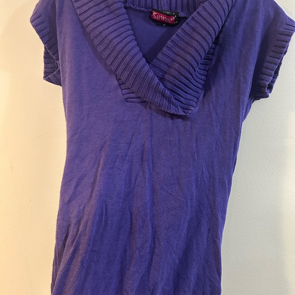 Say What?  Size medium Purple Women's short sleeve sweater Y2K